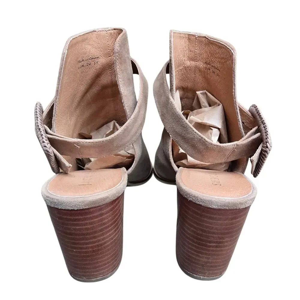 Jack Rogers Suede Bootie Izzie Size 10 Open Toe Ankle Boot Tan Leather Buckle